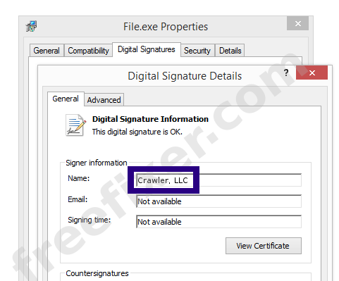 Screenshot of the Crawler, LLC certificate